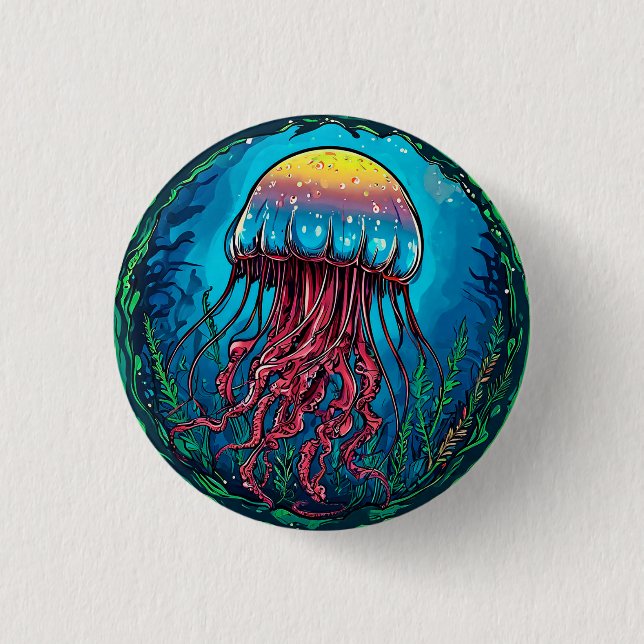 Jellyfish cartoon 1 inch round button (Front)
