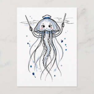 Jellyfish Conductor Leading Rhythm in Marine Ink I Postcard