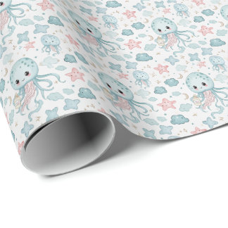 Jellyfish Cute Baby Pastel Watercolor Pattern Wrapping Paper