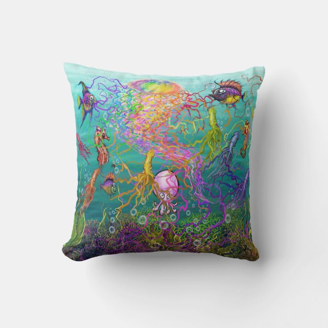Jellyfish Fantasy Throw Pillow (Front)