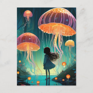 Jellyfish Forest Girl Fantasy Postcard