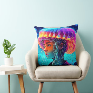 Jellyfish Girl Art Throw Pillow