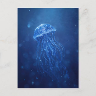 Jellyfish Glowing in Deep Indigo Underwater Ocean Postcard