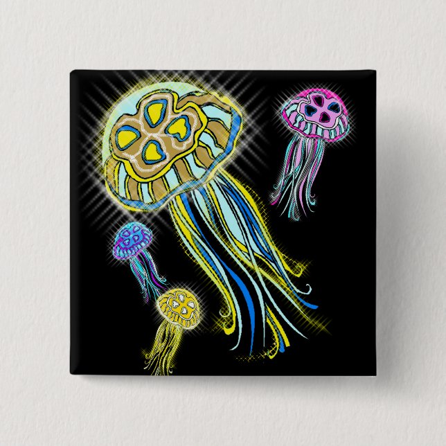 Jellyfish Group 2 Inch Square Button (Front)