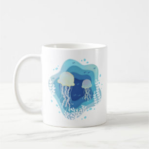 Jellyfish in Ocean Paper Art Illustration Coffee Mug