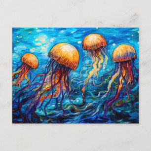 Jellyfish in Swirling Underwater Oil Painting Postcard