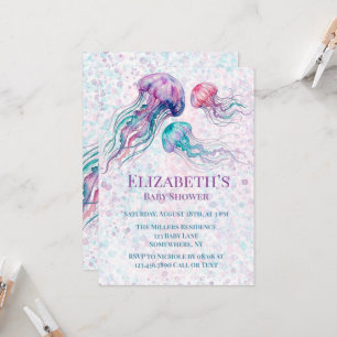 Jellyfish in Teal and Purple Girl Baby Shower  Invitation
