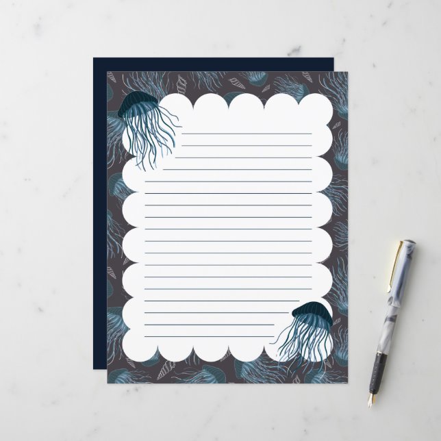 Jellyfish lined stationery paper (Front/Back In Situ)