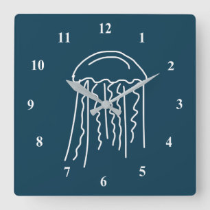 Jellyfish marine life aquatic modern square wall clock