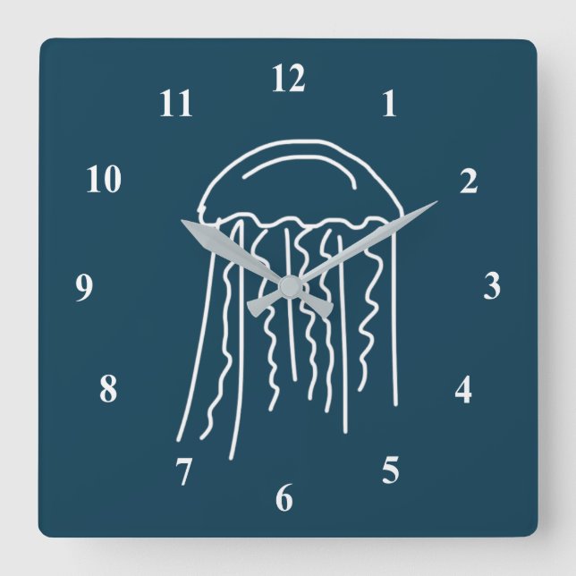 Jellyfish marine life aquatic modern square wall clock (Front)