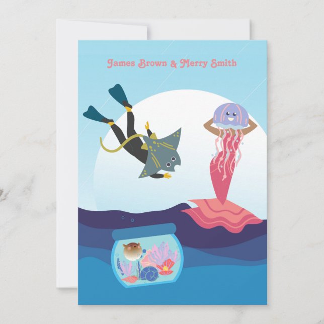 Jellyfish Mermaid Ray Diver Aquarium Wedding Invitation (Front)