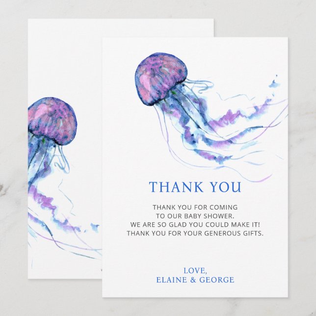 Jellyfish Ocean Beach Under The Sea Baby Shower  Thank You Card (Front/Back)