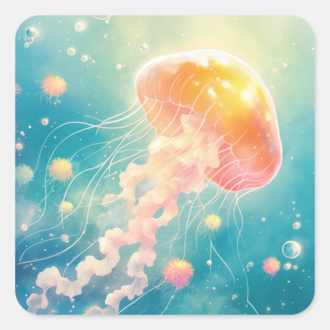 Jellyfish Ocean Dance Square Sticker (Front)