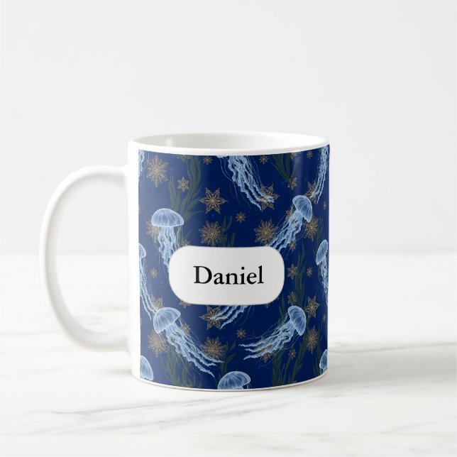 Jellyfish Ocean See Dreamy Nautical Custom Name Coffee Mug (Left)
