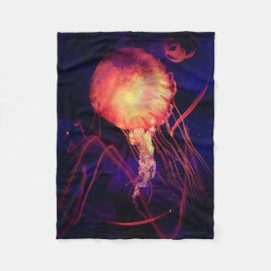 Jellyfish of the Blacklight Electro Rave Fleece Blanket