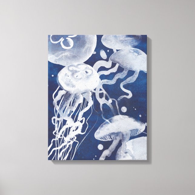 Jellyfish on Navy Background Canvas Print (Front)