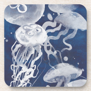 Jellyfish on Navy Background Coaster