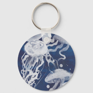 Jellyfish on Navy Background Keychain