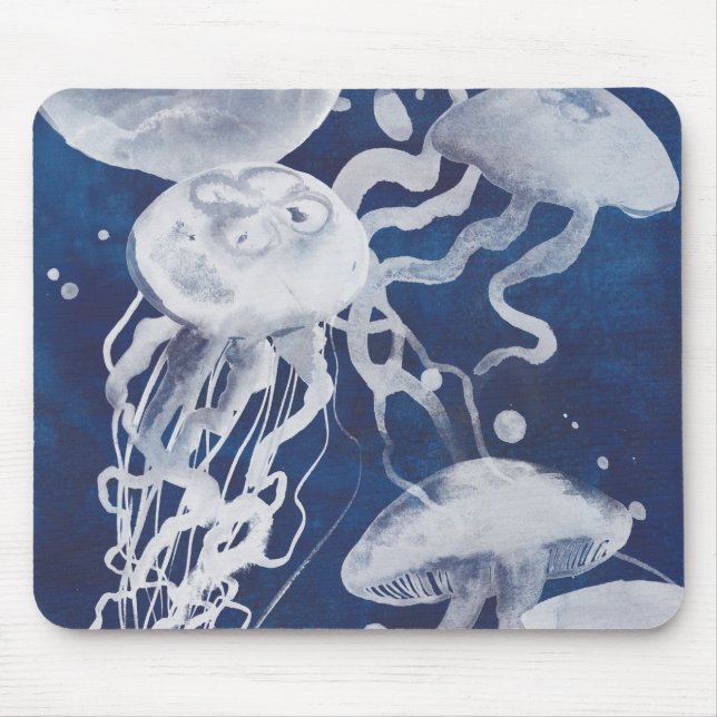 Jellyfish on Navy Background Mouse Pad (Front)