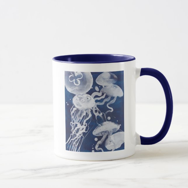 Jellyfish on Navy Background Mug (Right)