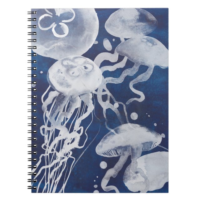 Jellyfish on Navy Background Notebook (Front)