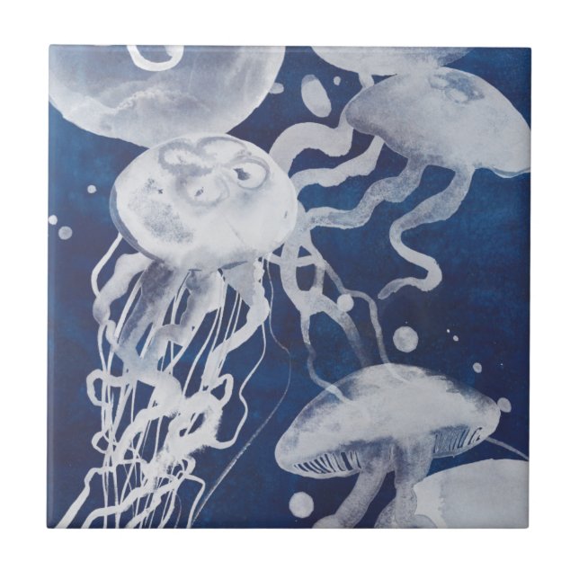 Jellyfish on Navy Background Tile (Front)