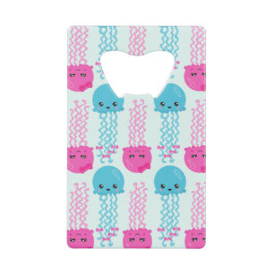 Jellyfish Pattern, Cute Jellyfish, Sea Animals Credit Card Bottle Opener