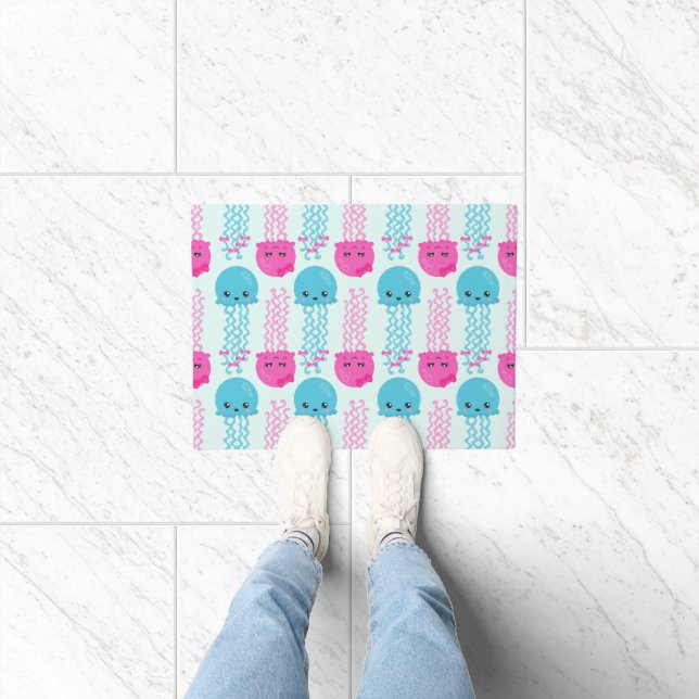 Jellyfish Pattern, Cute Jellyfish, Sea Animals Doormat (Indoor)