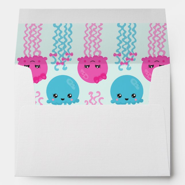 Jellyfish Pattern, Cute Jellyfish, Sea Animals Envelope (Back (Bottom))