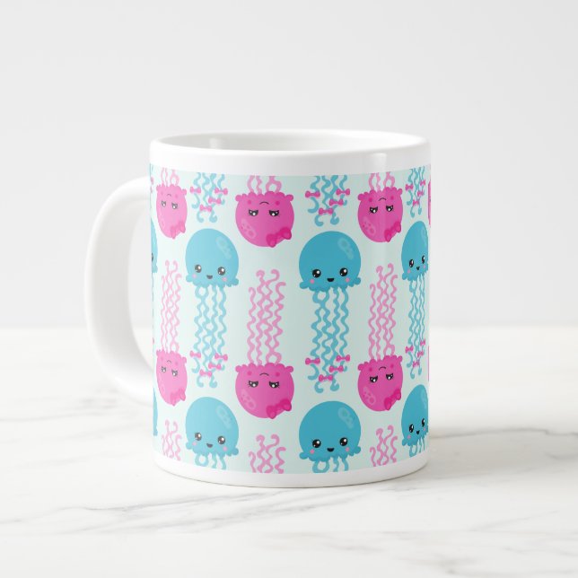 Jellyfish Pattern, Cute Jellyfish, Sea Animals Large Coffee Mug (Front Left)