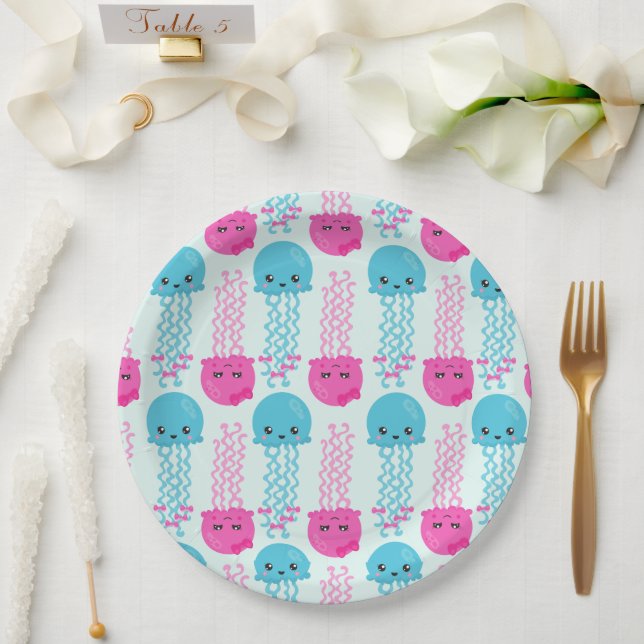 Jellyfish Pattern, Cute Jellyfish, Sea Animals Paper Plate (Wedding)