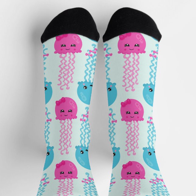 Jellyfish Pattern, Cute Jellyfish, Sea Animals Socks (Top)