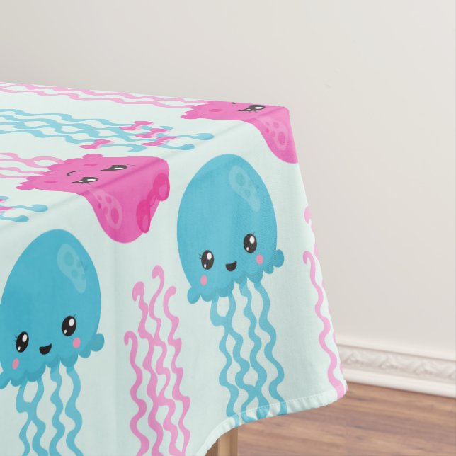 Jellyfish Pattern, Cute Jellyfish, Sea Animals Tablecloth (In Situ)
