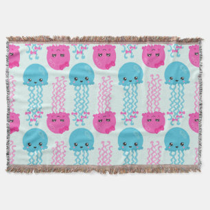 Jellyfish Pattern, Cute Jellyfish, Sea Animals Throw Blanket