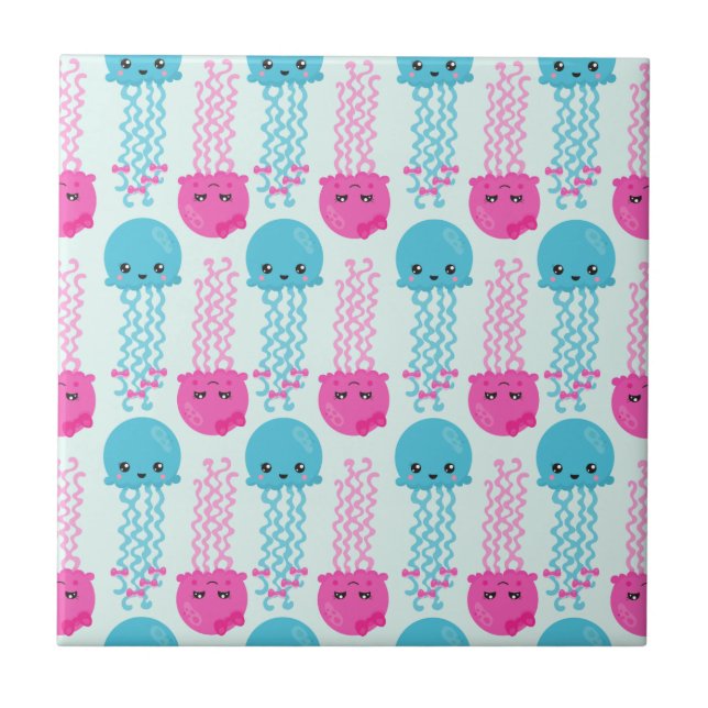 Jellyfish Pattern, Cute Jellyfish, Sea Animals Tile (Front)