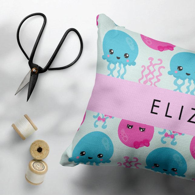 Jellyfish Pattern, Cute Jellyfish, Sea, Your Name Accent Pillow (Creator Uploaded)