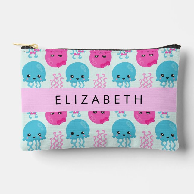 Jellyfish Pattern, Cute Jellyfish, Sea, Your Name Accessory Pouch (Front)