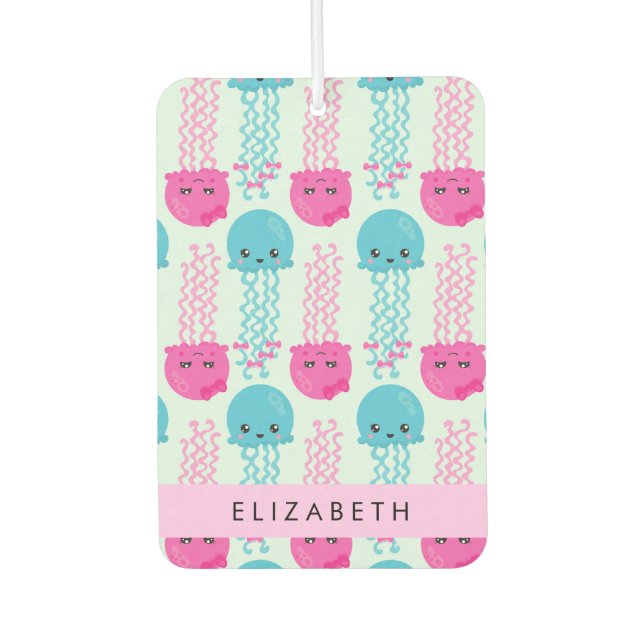 Jellyfish Pattern, Cute Jellyfish, Sea, Your Name Air Freshener (Front)