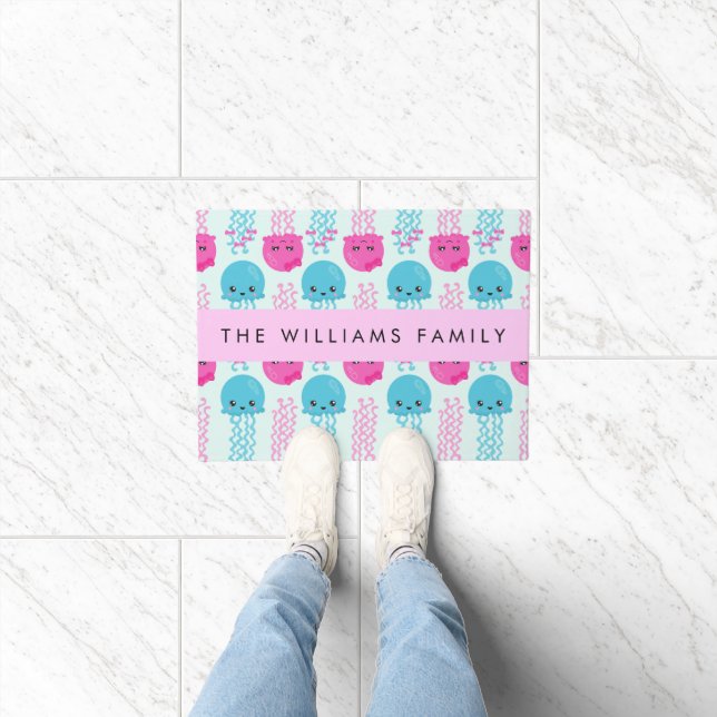 Jellyfish Pattern, Cute Jellyfish, Sea, Your Name Doormat (Indoor)