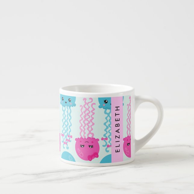 Jellyfish Pattern, Cute Jellyfish, Sea, Your Name Espresso Cup (Right)