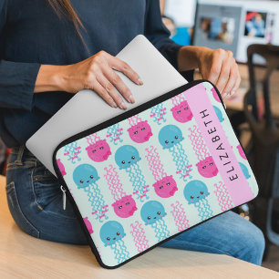 Jellyfish Pattern, Cute Jellyfish, Sea, Your Name Laptop Sleeve