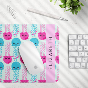Jellyfish Pattern, Cute Jellyfish, Sea, Your Name Mouse Pad