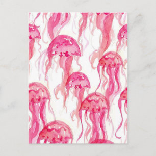 Jellyfish Pink Watercolor Ocean Life Postcard