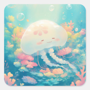 Jellyfish Resting on Coral Reef Square Sticker