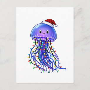 Jellyfish Santa Hat Christmas Lights Merry Jellyma Postcard