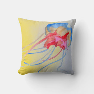Jellyfish sea creature original art illustration throw pillow
