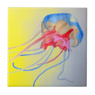 Jellyfish sea creature original art illustration tile
