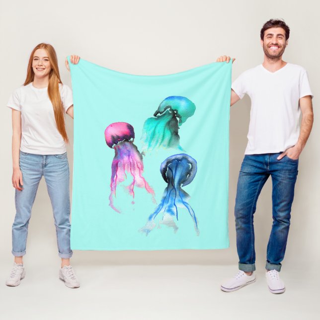 Jellyfish sea theme funky colours fleece blanket (In Situ)