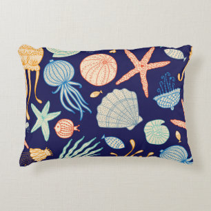 Jellyfish Shells Fish Algae Pattern Accent Pillow