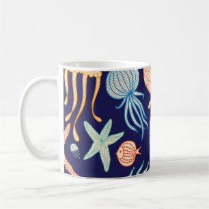 Jellyfish Shells Fish Algae Pattern Coffee Mug